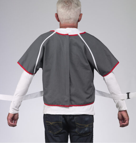 Restraint vest with zipper on shoulders for IV access Belpro